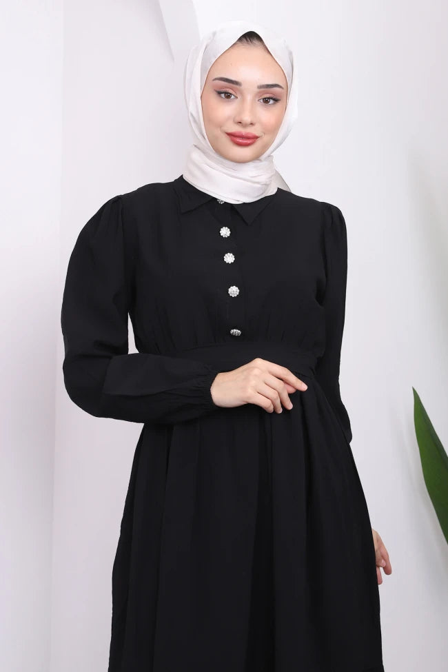 BEL BÜZGÜLÜ KETEN ELBİSE