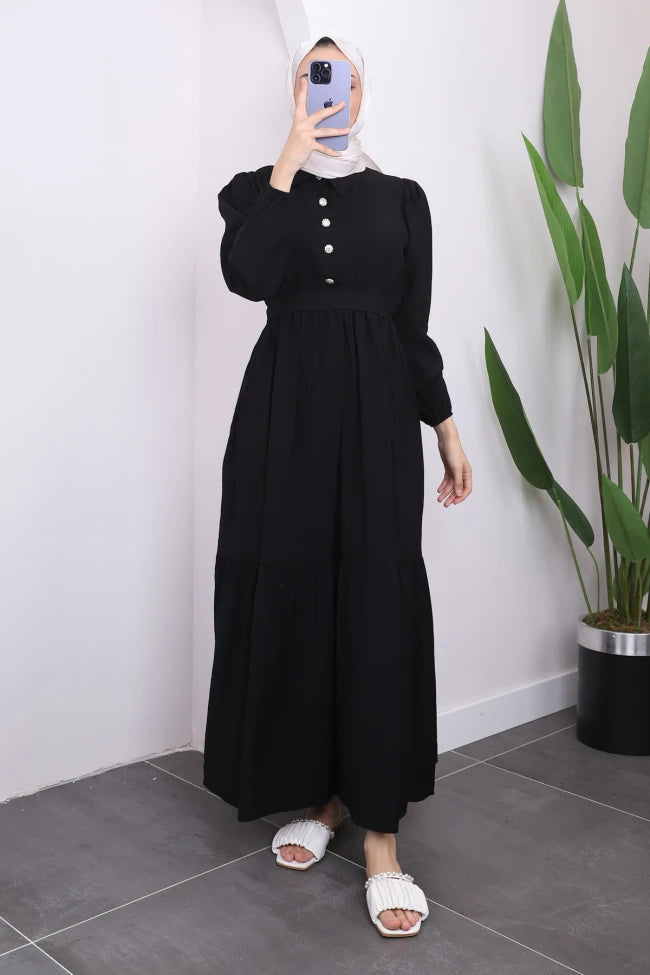 BEL BÜZGÜLÜ KETEN ELBİSE