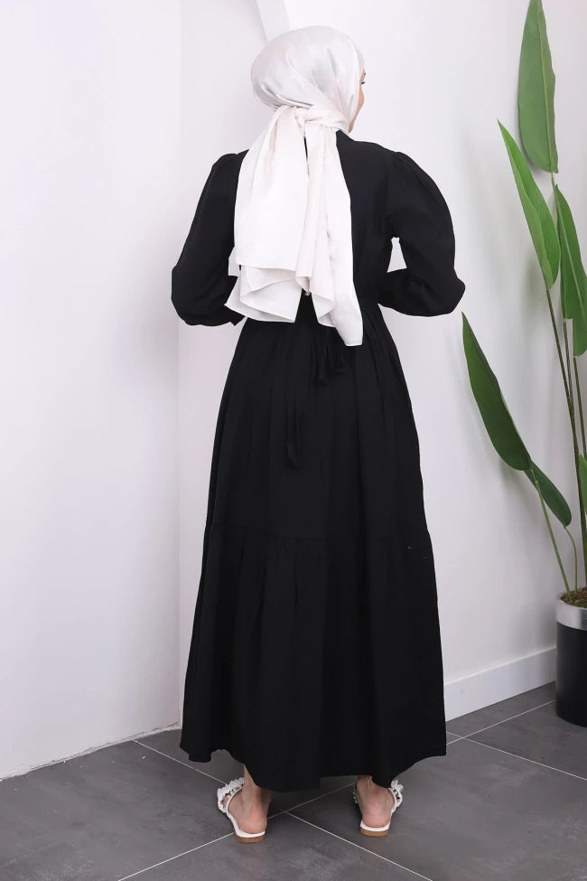 BEL BÜZGÜLÜ KETEN ELBİSE