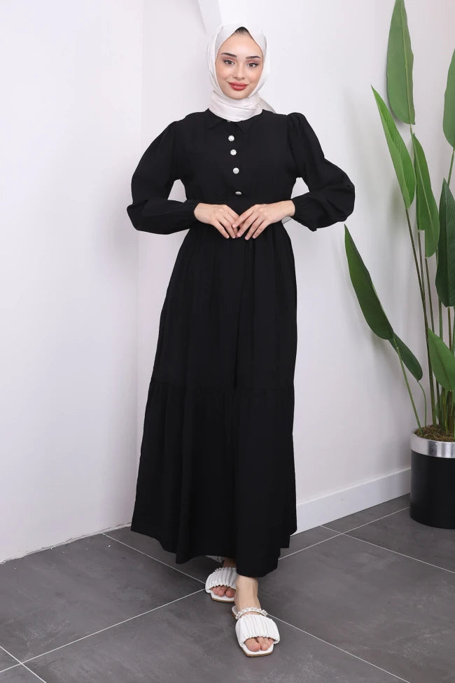 BEL BÜZGÜLÜ KETEN ELBİSE