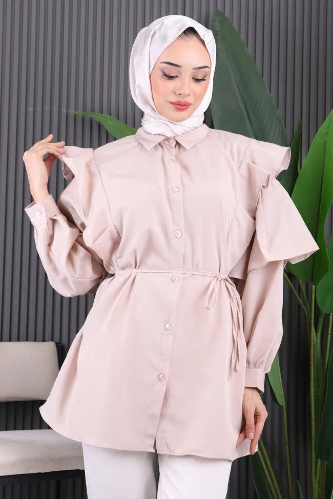 BEL KUŞAKLI FIRFIRLI TUNİK