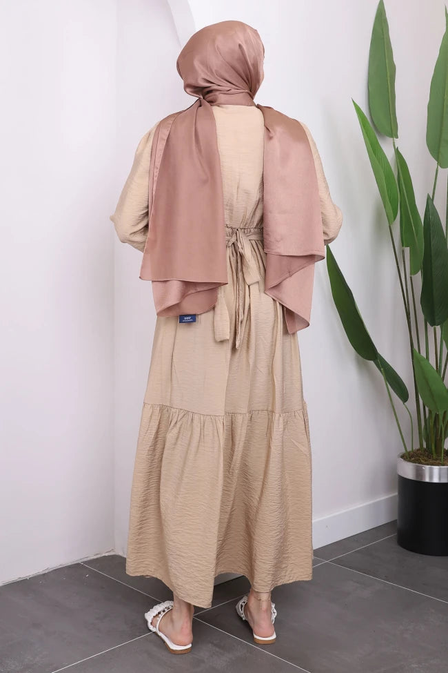 BEL BÜZGÜLÜ KETEN ELBİSE