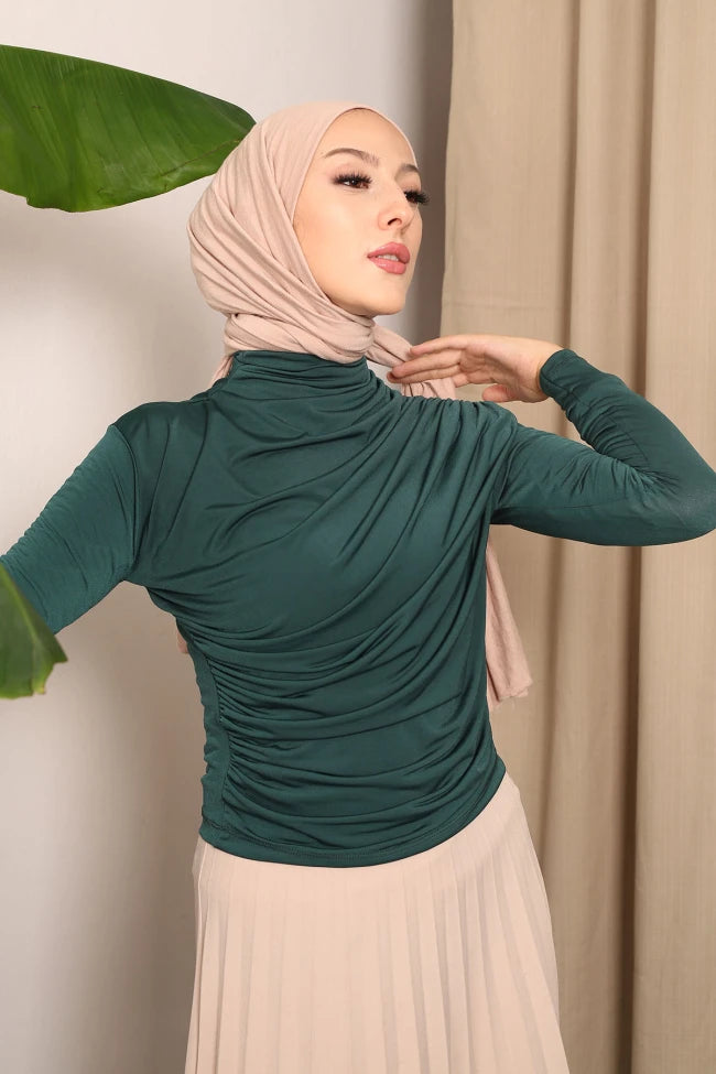 BALIKÇI YAKA DRAPELİ SANDY BLUZ