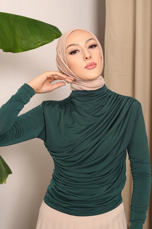 BALIKÇI YAKA DRAPELİ SANDY BLUZ