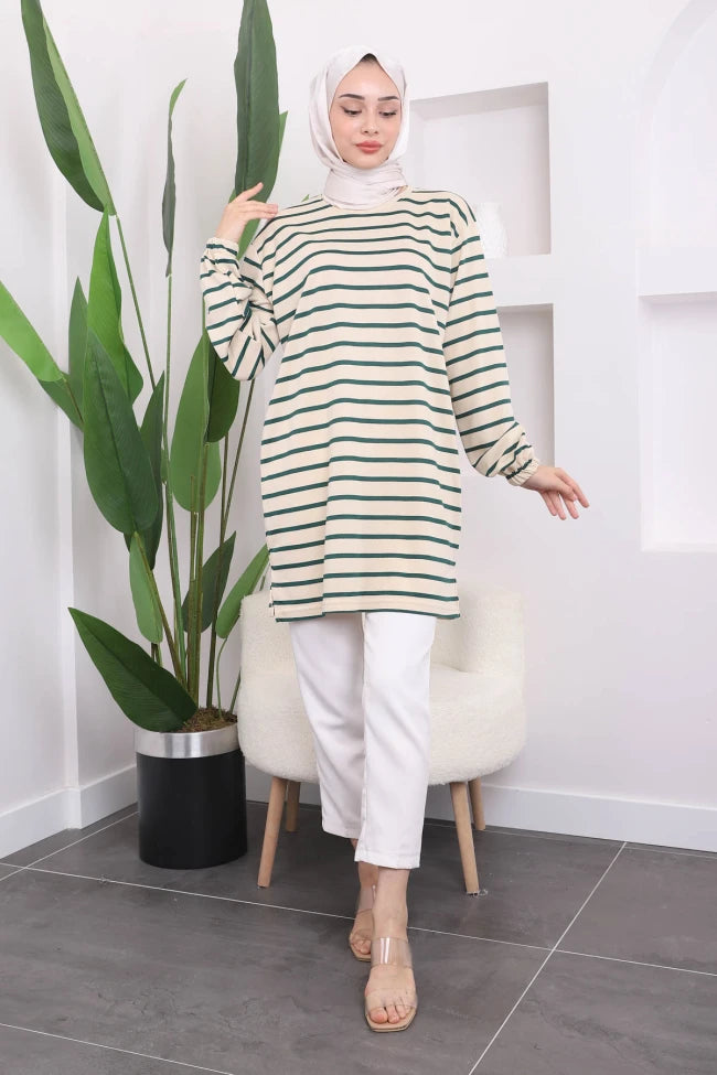 ÇİZGİLİ BİSİKLET YAKA TUNİK