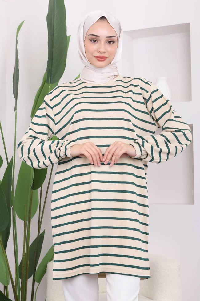 ÇİZGİLİ BİSİKLET YAKA TUNİK