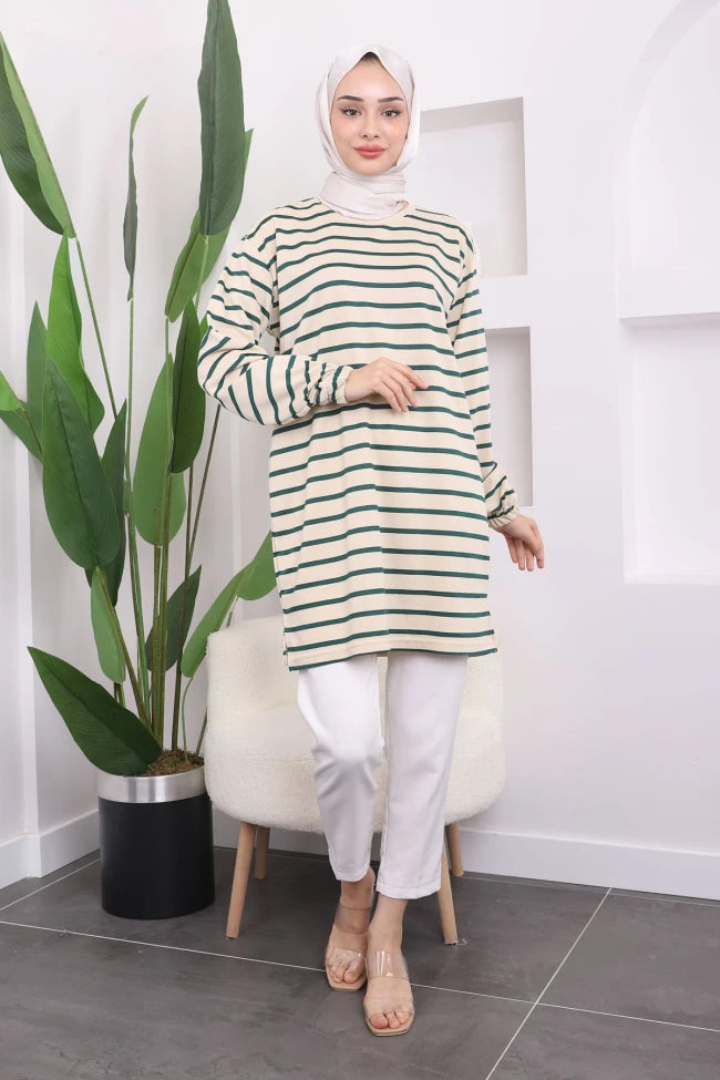 ÇİZGİLİ BİSİKLET YAKA TUNİK